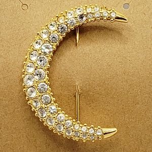 Swarovski | Gold Tone Crystal Crescent Moon Brooch